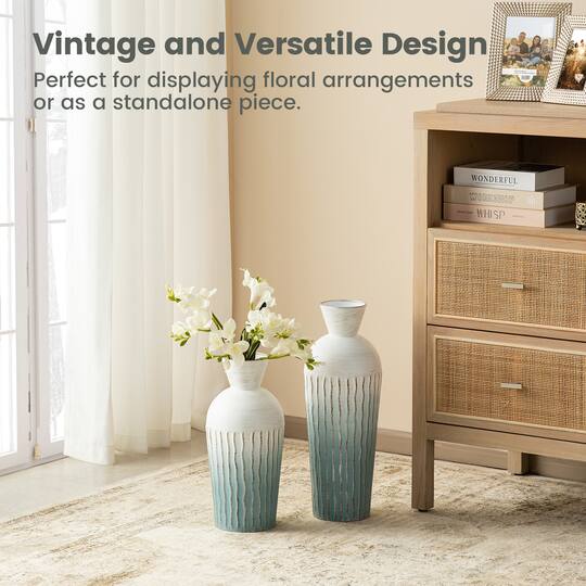 Glitzhome® Abstract Ombre Aqua Metal Floor Vases Set
